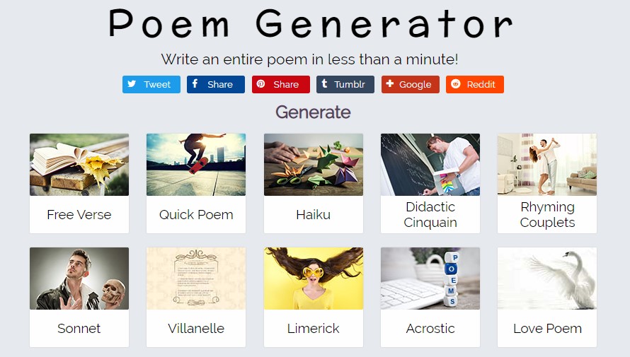 Coba macem-macem puisi | Poemgenerator.org.uk